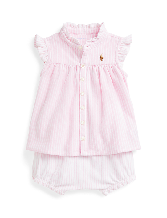 Sleeveless Striped Oxford Top with Bloomers | Carmel Pink Multi