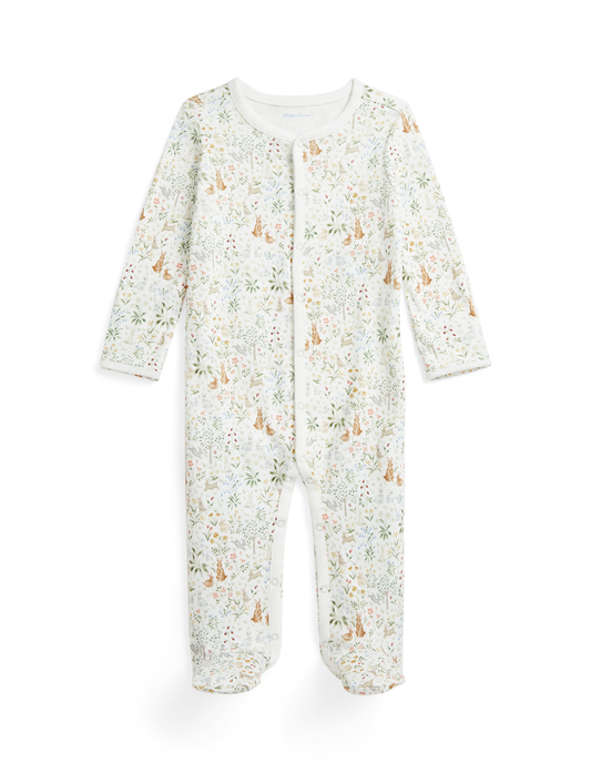 Long Sleeve Cotton Interlock Knit Coverall | Novelty Print | Bunny Meadow