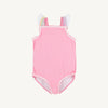 Long Bay Bathing Suit | Hamptons Hot Pink with Worth Avenue White & Multicolor Ric Rac