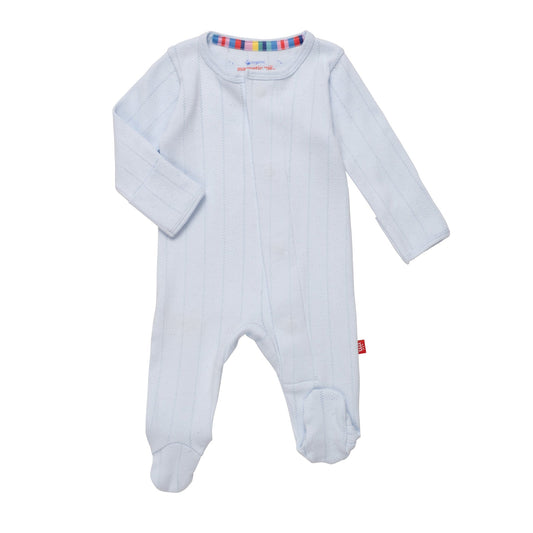 Love Lines Organic Cotton Pointelle Magnetic Footie | Blue