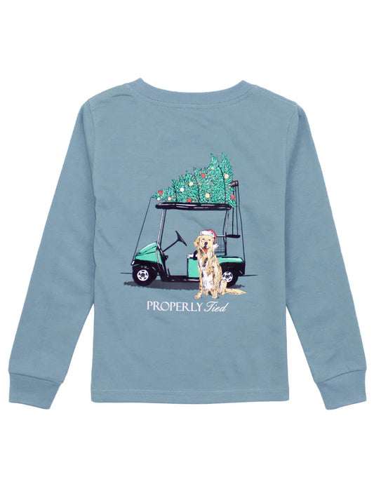 Boys Santa's Caddy LS Tee | Steel Blue