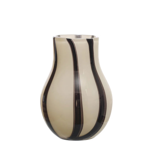 Glass Candle Holder/Vase w Stripes | Cream & Black