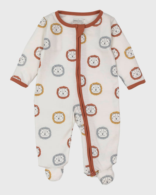 Happy Lions Footie W/ Zipper- Brown