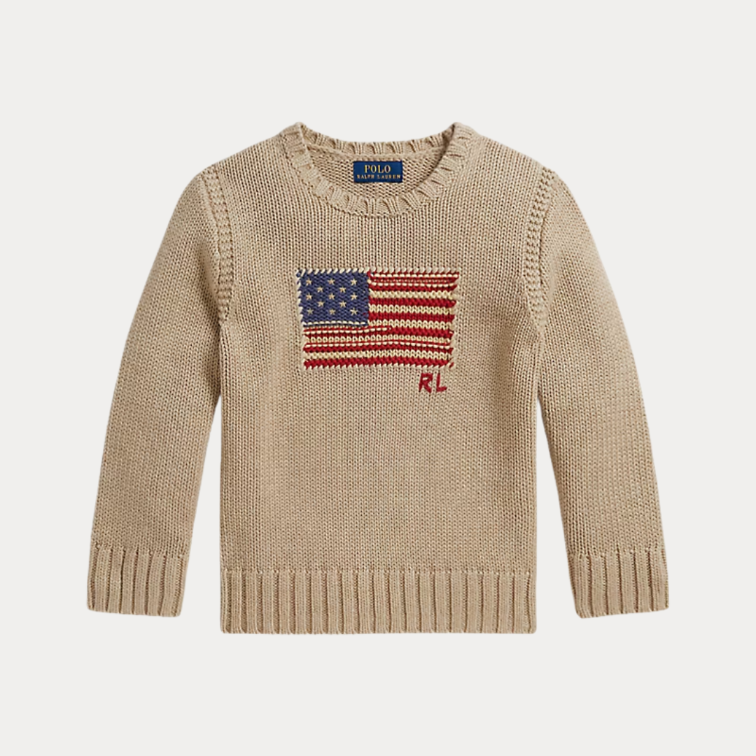 Contrast-Trim Iconic Flag Sweater | Oatmeal