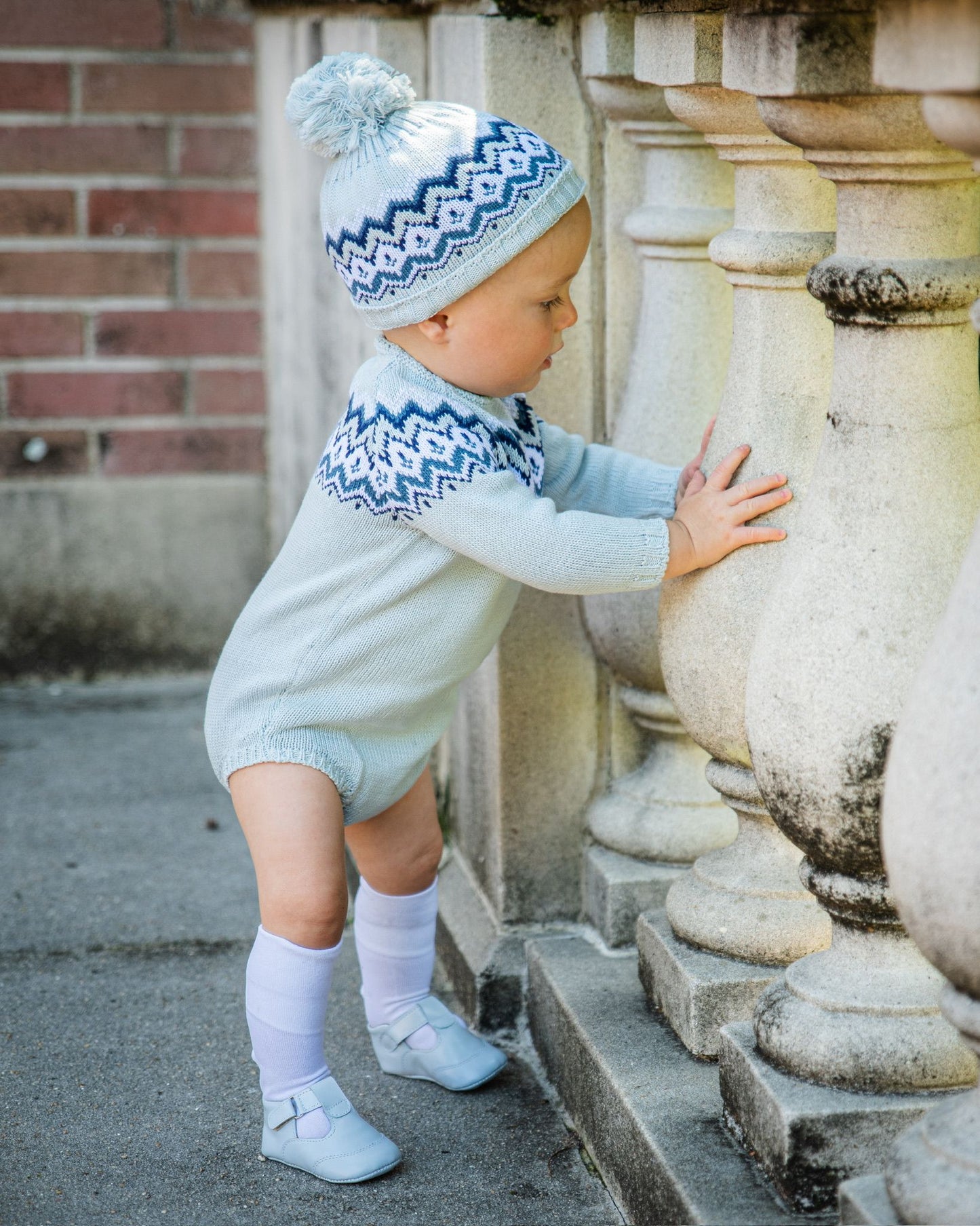 Fair Isle Herringbone Toboggan Hat | Light Blue