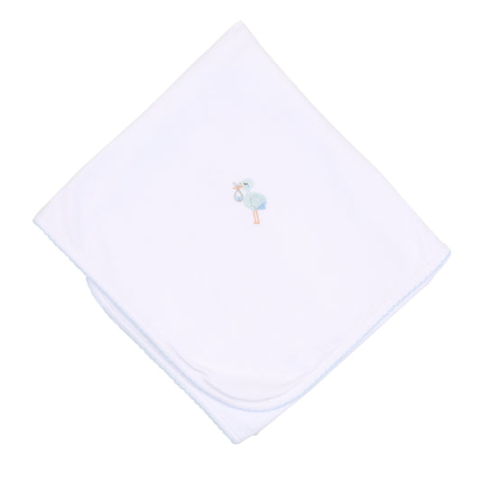 Tiny Stork Receiving Blanket- Light Blue