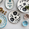 Hand-Painted Stoneware Plate w/ Floral Design | Matte Black & Cream Color Speckled