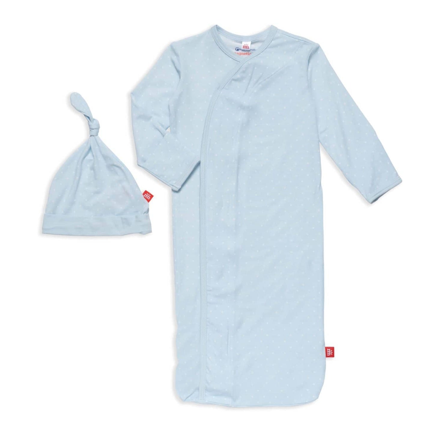 pin dot modal magnetic cozy sleeper gown + hat set | blue