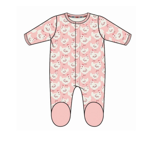 Organic Cotton Footie Pink Chicken
