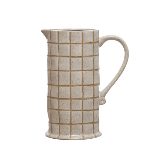 46 oz Stoneware Pitcher w/ Wax Relief Grid Pattern