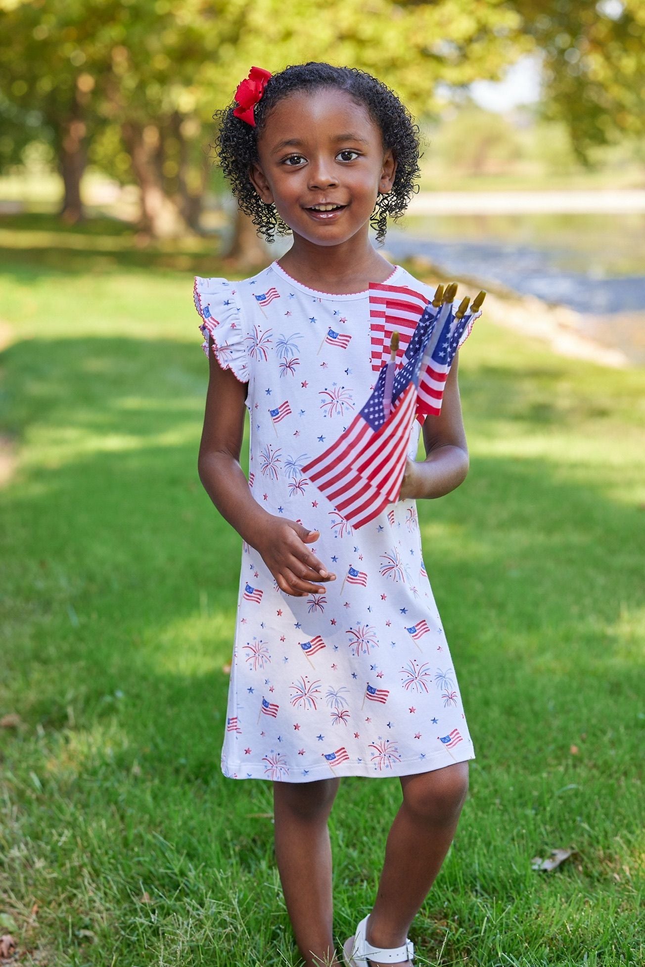 Printed Angel Sleeve Dress | Flags