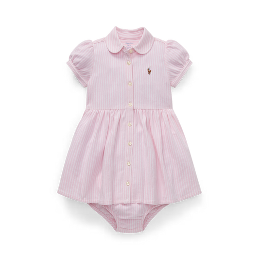 Ralph Lauren Striped Oxford Knit Dress | Carmel Pink/White