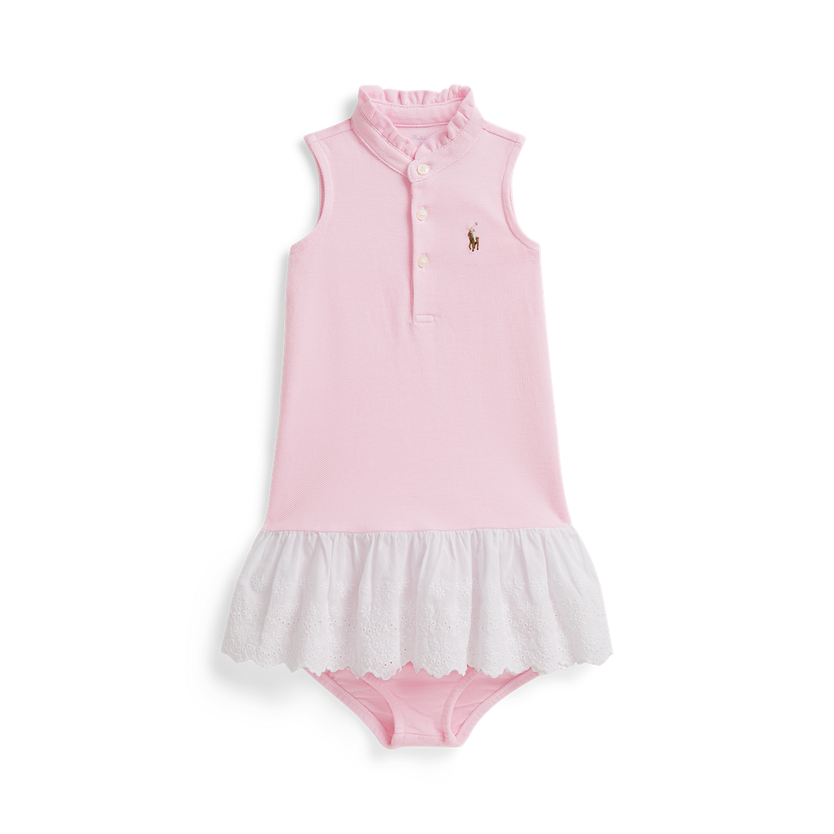 Ralph Lauren Oxford Mesh Eyelet Ruffle Dress | Carmel Pink