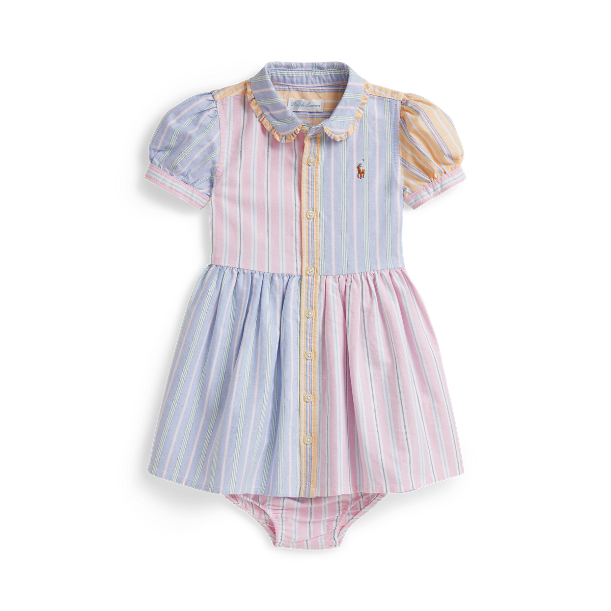 Ralph Lauren Classic Oxford Collared Shirt Dress | Blue/Pink/Yellow Multi