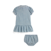 Ralph Lauren Short-Sleeve Chambray Collared Peplum Dress w/Ruffle Hem