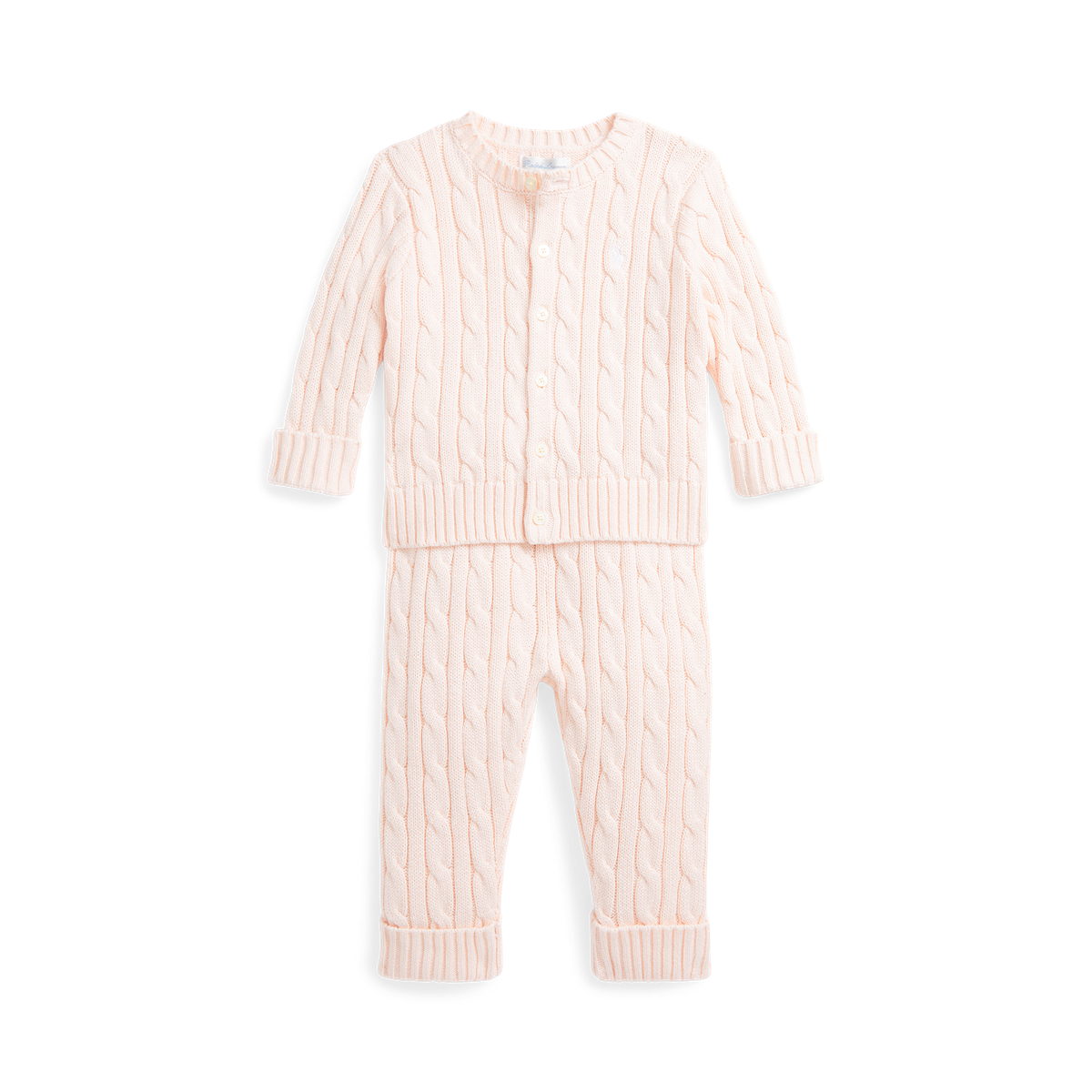 Cable-Knit Cotton Cardigan & Pant Set | Morning Pink