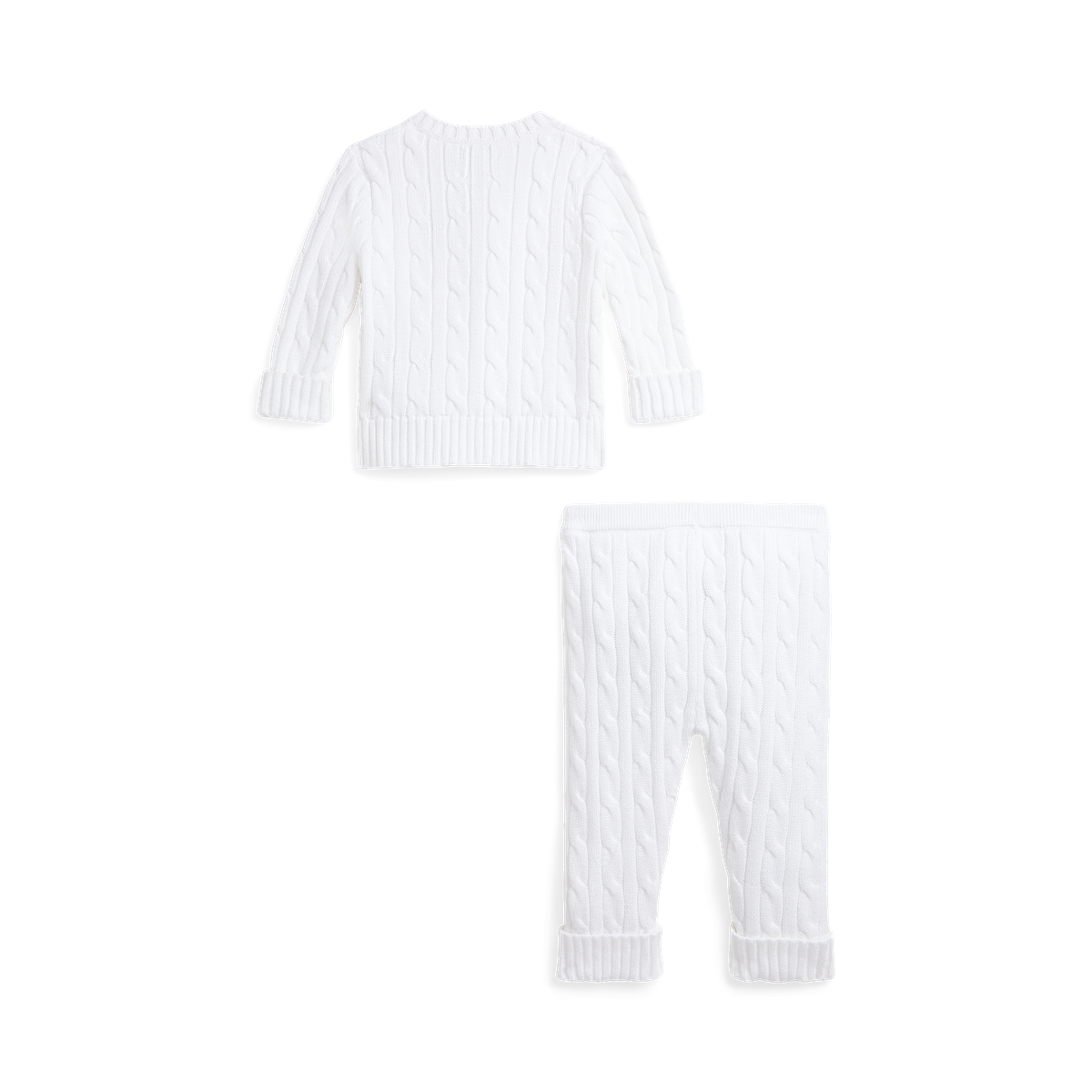 Cable-Knit Cotton Cardigan & Pant Set | White