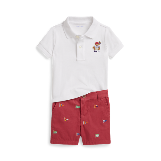 Ralph Lauren 2-Piece Set | Mesh Sailing Bear Polo + Printed Short