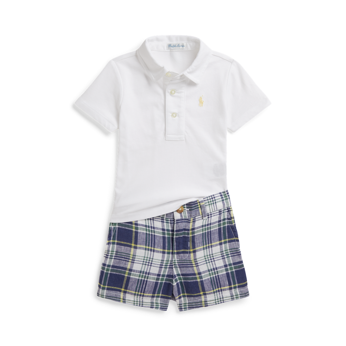Ralph Lauren 2-Piece Mesh Polo + Plaid Short Set