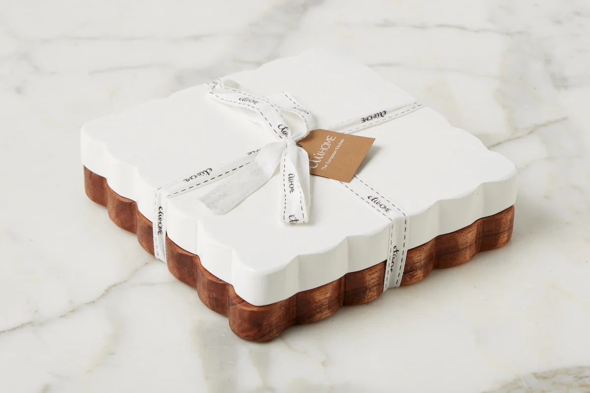 Scalloped Appetizer Cheese Board | White/Natural | Set of 2