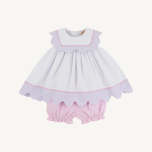 Sydney Scallop Set | Pink Greenbrier Gingham & Lauderdale Lavender Gingham with Worth Avenue White