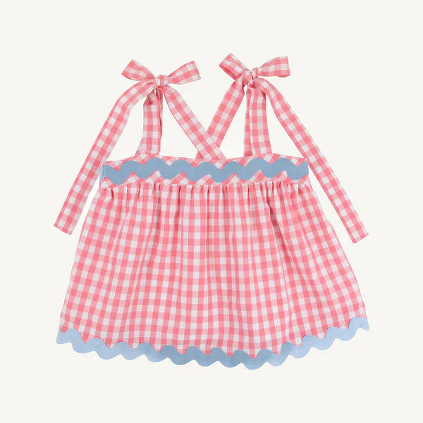 Tyler Tie Top | Parrot Cay Coral Check with Beale Street Blue