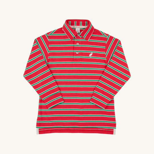 Prim and Proper Polo LS Pima | Richmond Red/Kiawah Kelly Green/Palmetto Pearl