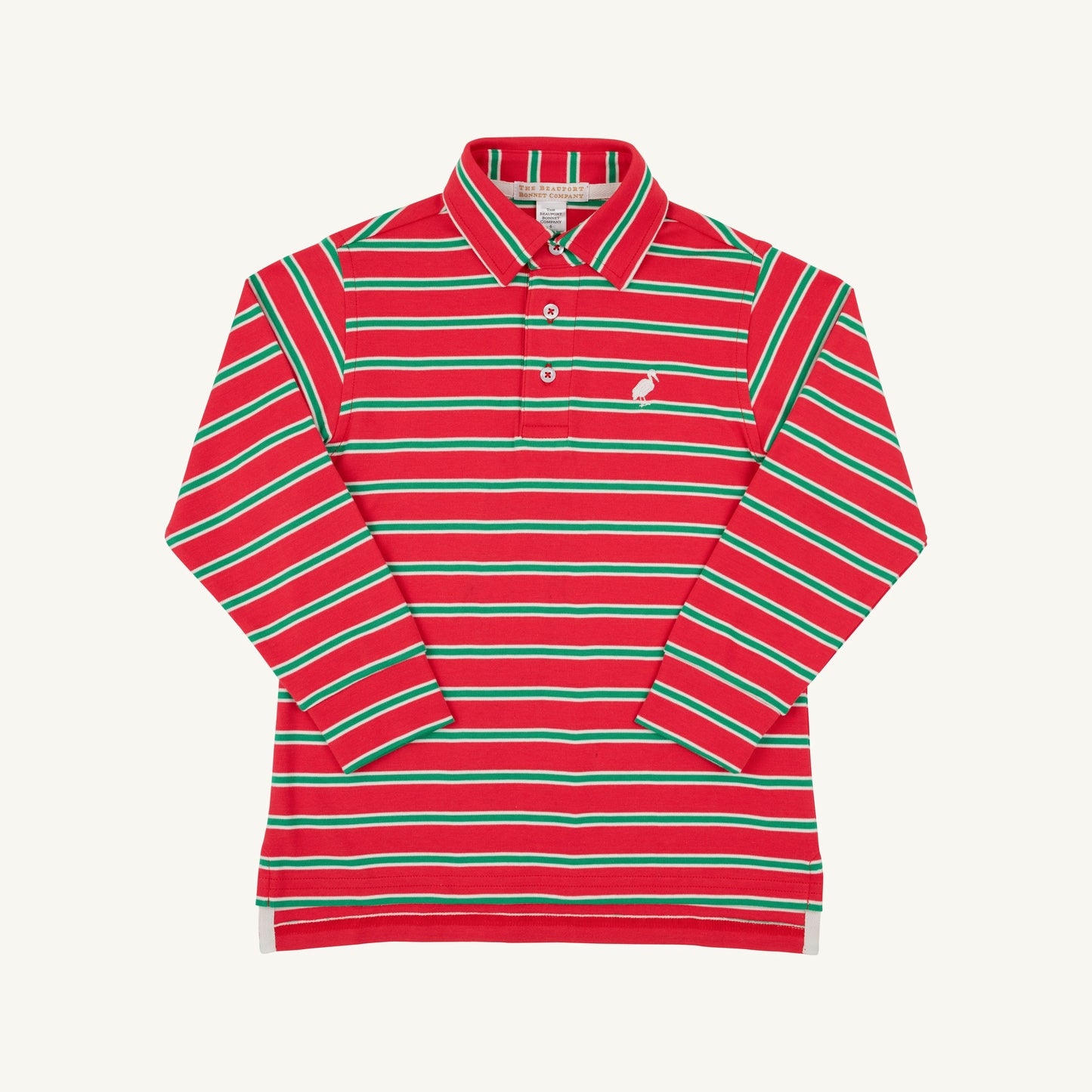 Prim and Proper Polo LS Pima | Richmond Red/Kiawah Kelly Green/Palmetto Pearl