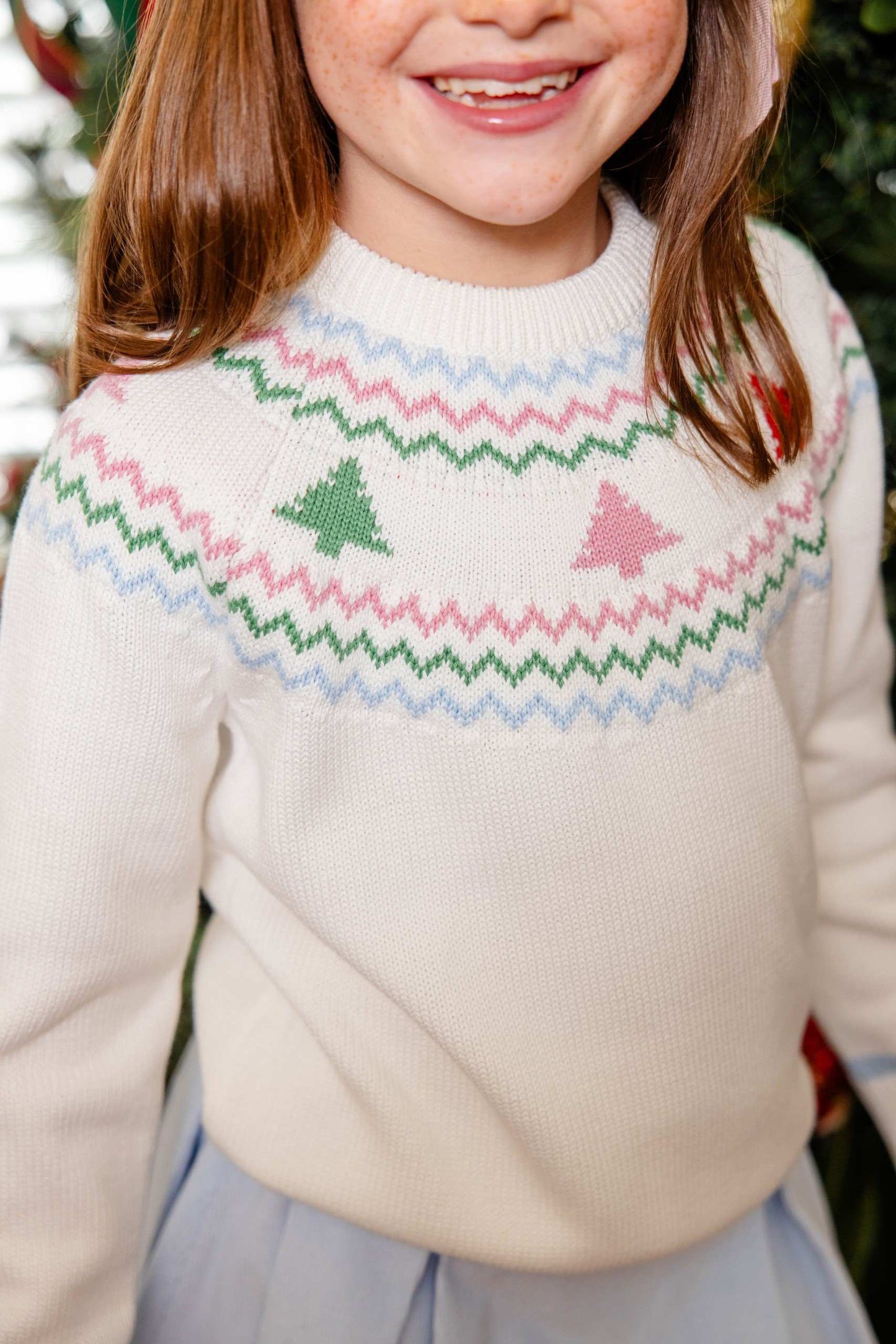 Isabelle's Sweater | Fairisle | Palmetto Pearl/Christmas Trees