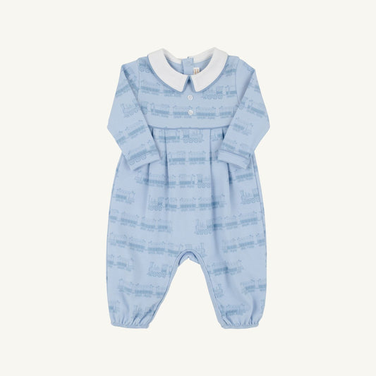 Long Sleeve Bradford Romper | Collar | Blue Choo Choos
