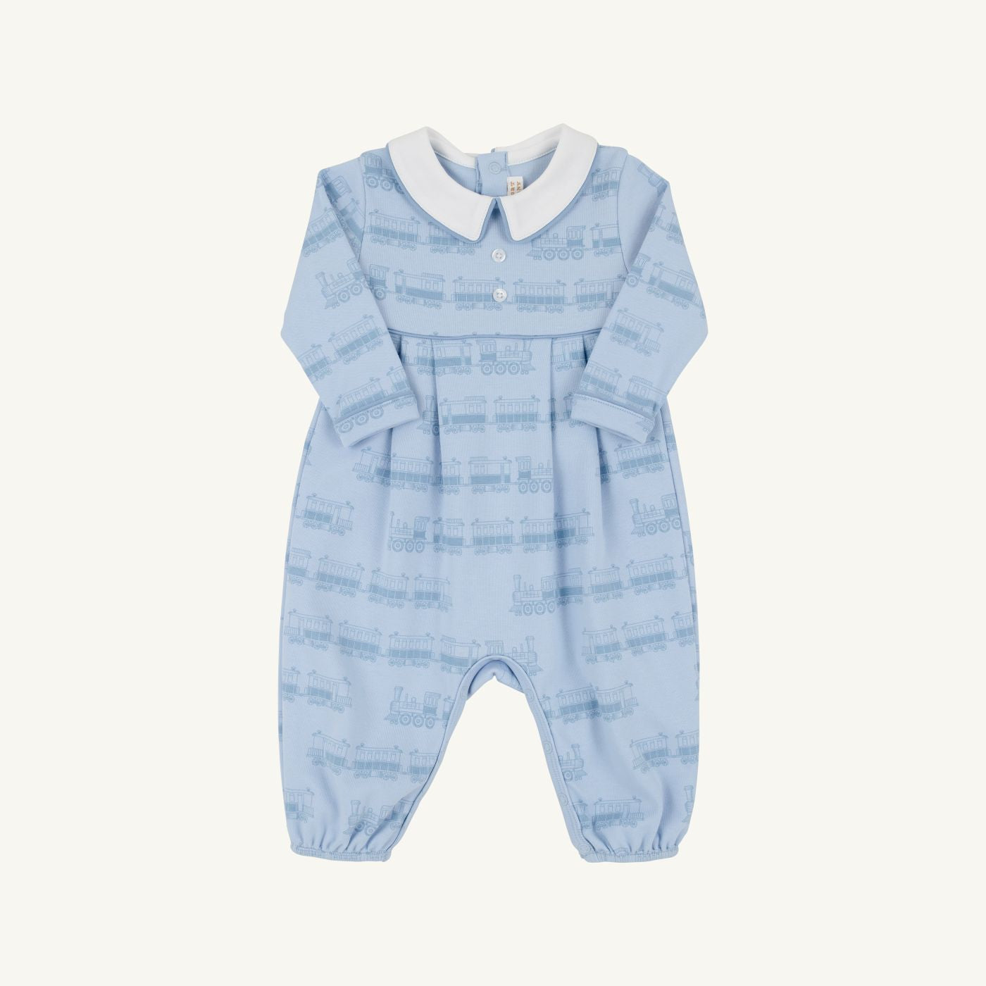Long Sleeve Bradford Romper | Collar | Blue Choo Choos