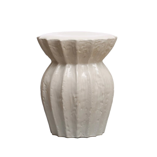 Sculpted Stoneware Stool/Side Table | White
