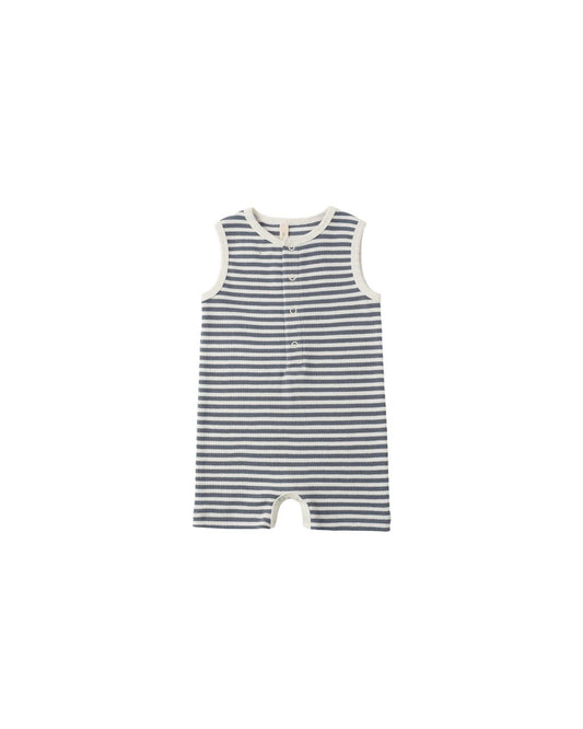 Ribbed Henley Romper | Ocean Stripe