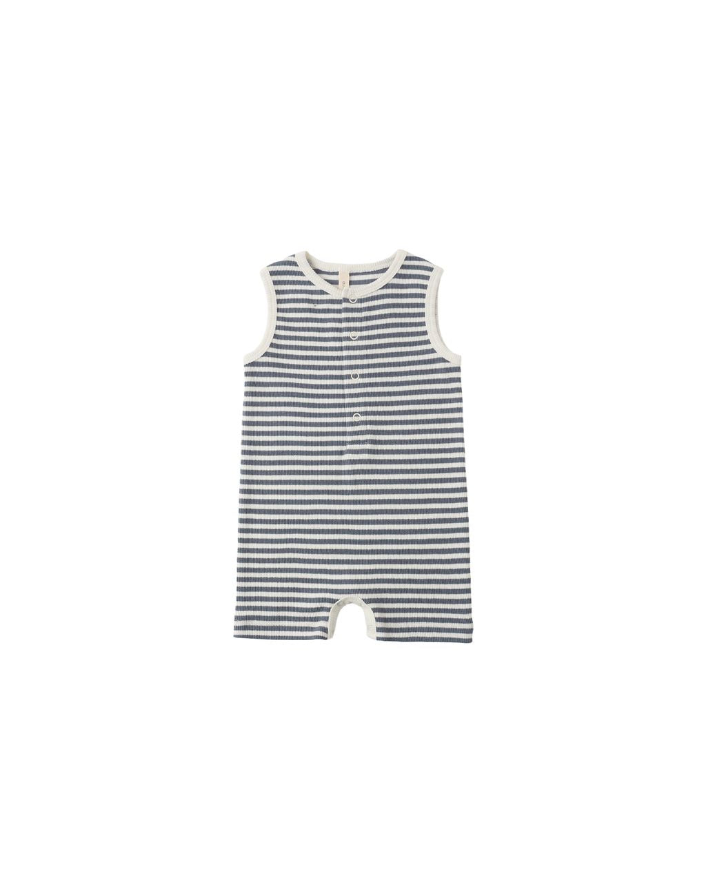Ribbed Henley Romper | Ocean Stripe