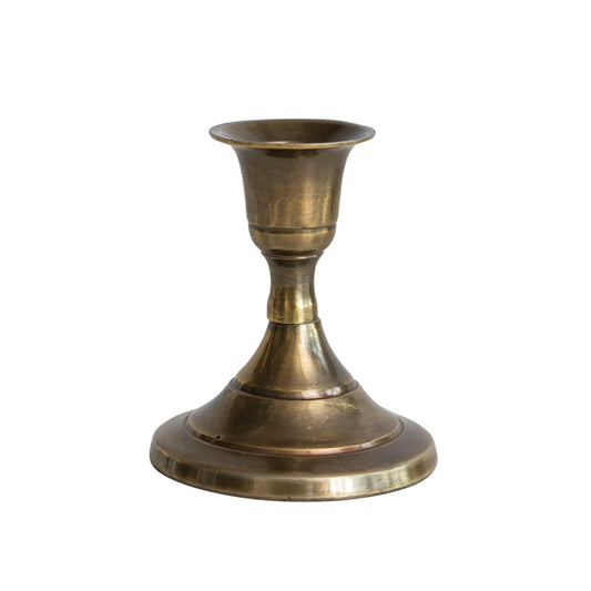 Cast Aluminum Taper Holder - Antique Brass Finish, 3-1/2”H