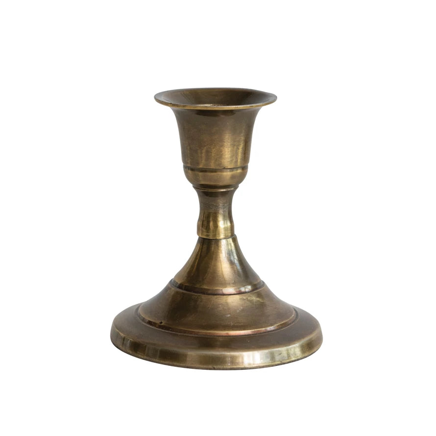 Cast Aluminum Taper Holder - Antique Brass Finish, 3-1/2”H