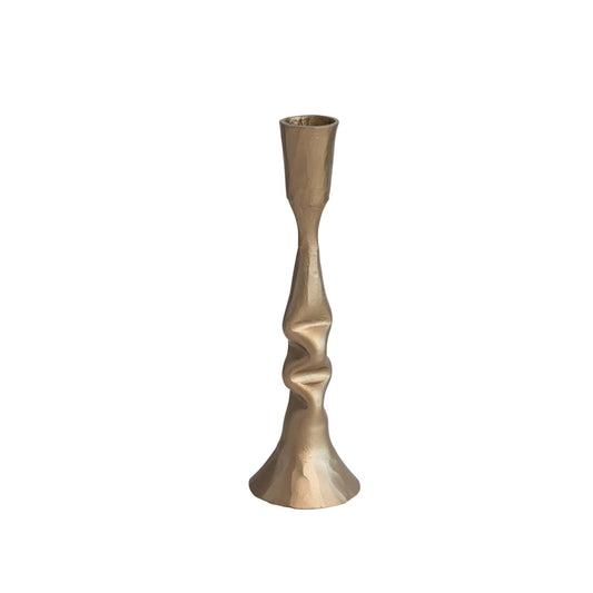 Hand-Forged Metal Taper Holder, Antique Gold Finish - 8 1/2"H
