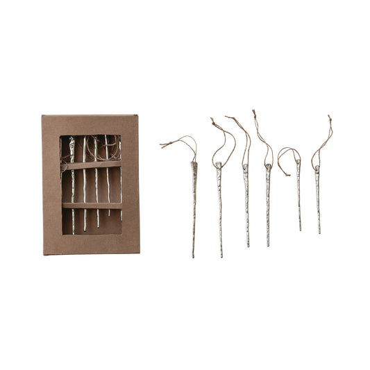 Mercury Glass Icicle Ornaments | Boxed Set of 6