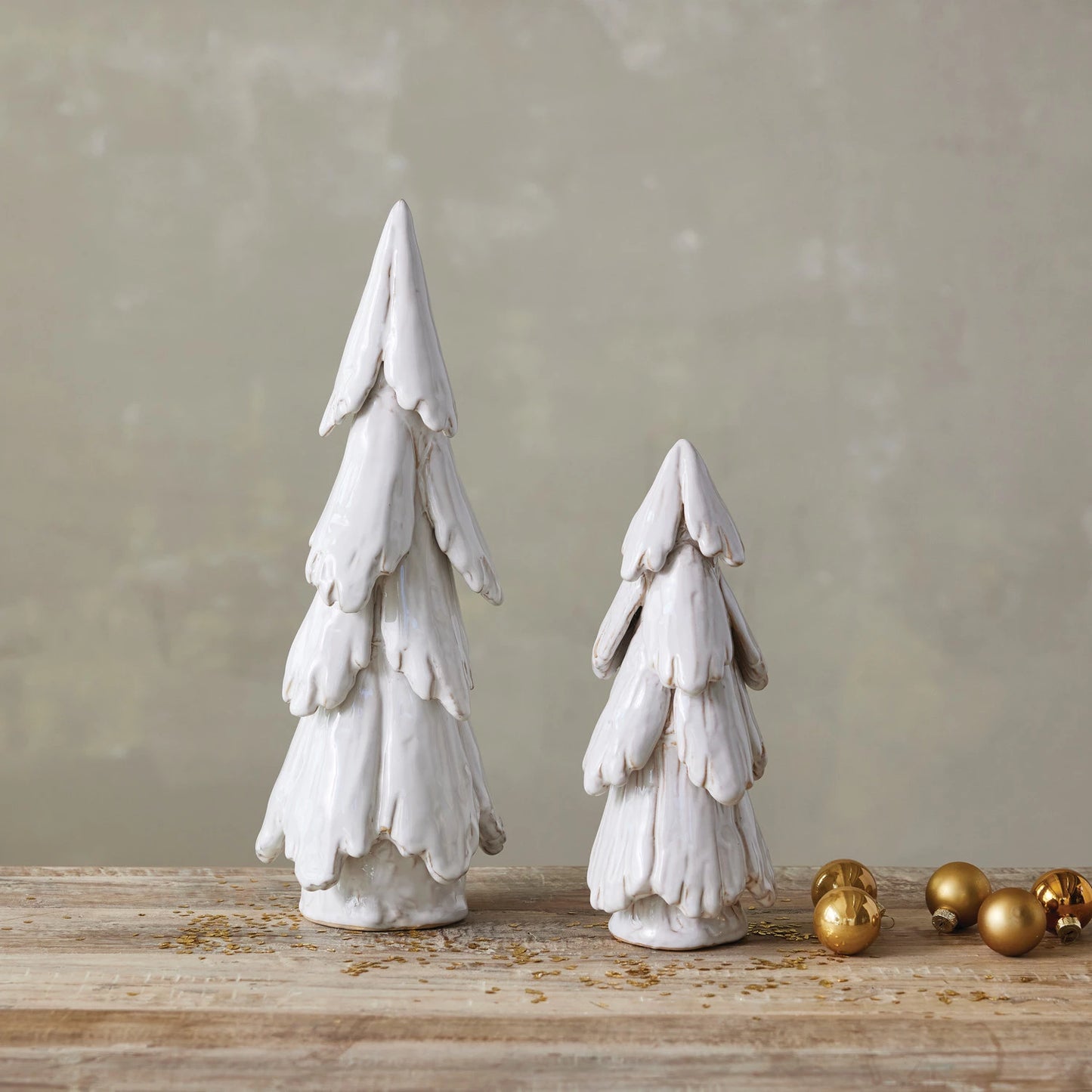 Handmade Stoneware Tree, Reactive Glaze | White | Small