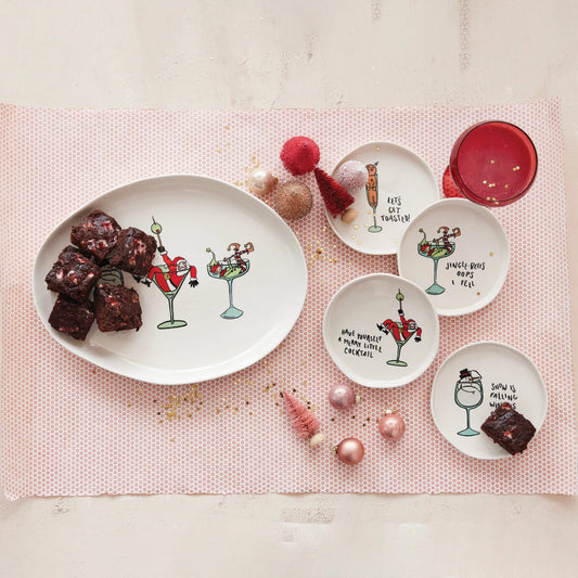 Stoneware Plate with Holiday Icon & Tipsy Saying | 4 Styles