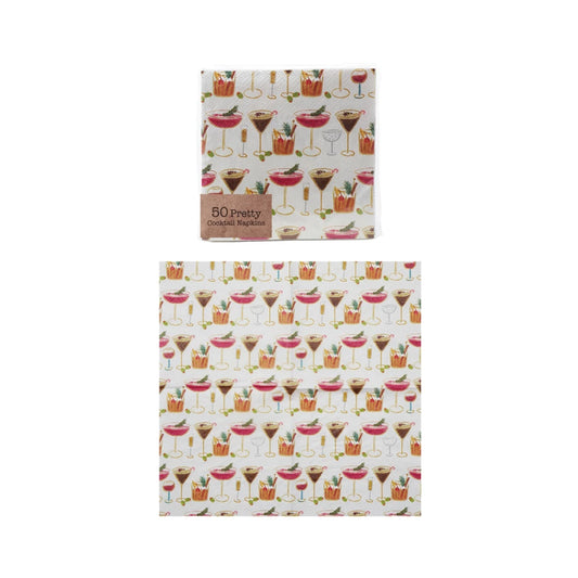 Paper Cocktail Napkins with Cocktail Pattern | 50 Pieces