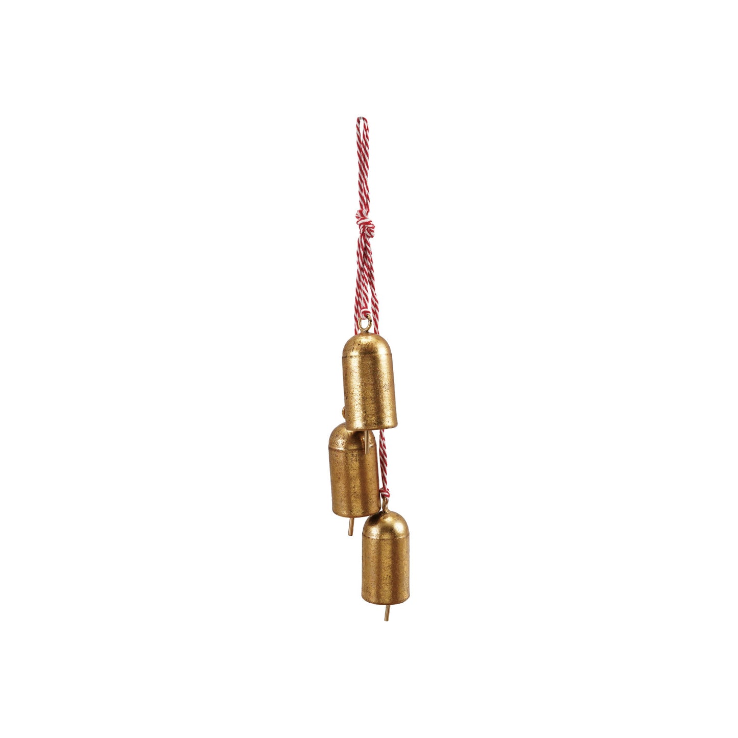 Hanging Metal Bells with Red & White Cord | Gold Finish