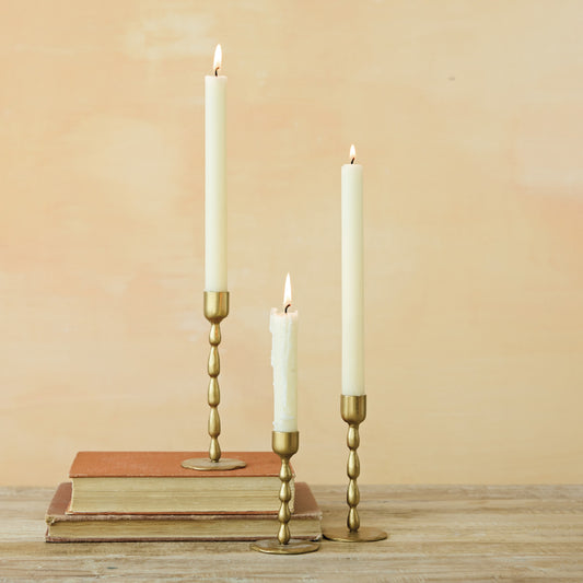 Hand-Forged Iron Taper Holders, Antique Brass Finish | 3 Sizes
