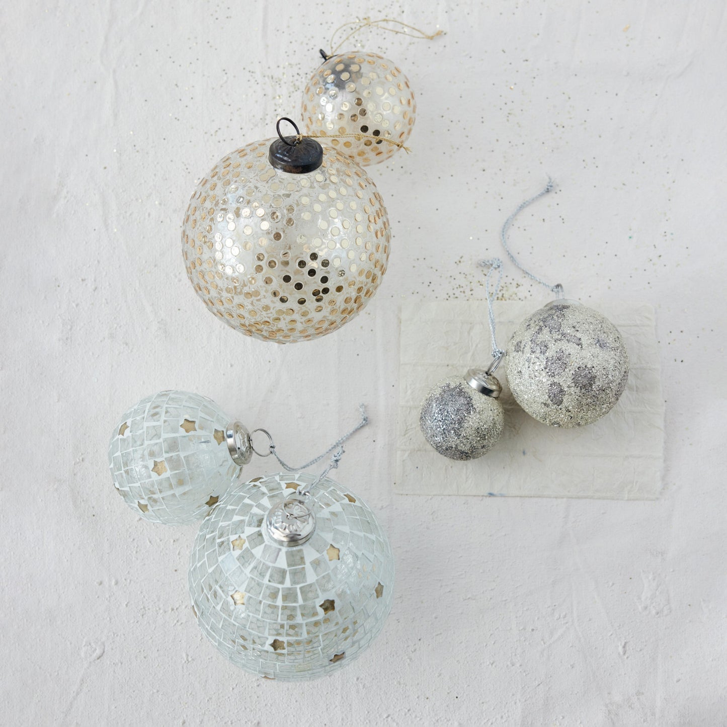 Glass Mosaic Ball Ornament with Embedded Sequins | Gold Finish | 3 inch