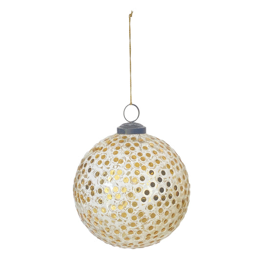 Glass Mosaic Ball Ornament with Embedded Sequins | Gold Finish | 5 inch