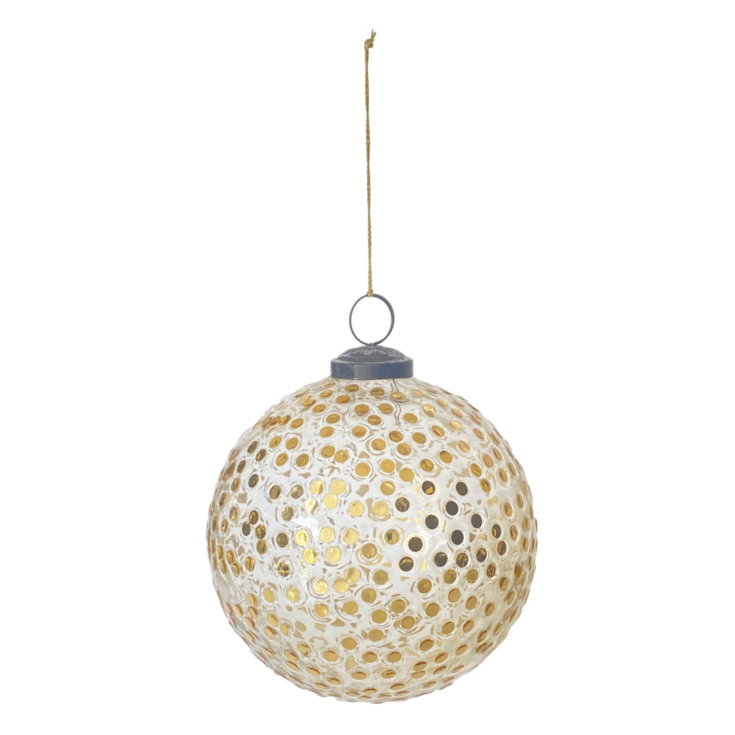Glass Mosaic Ball Ornament with Embedded Sequins | Gold Finish | 5 inch