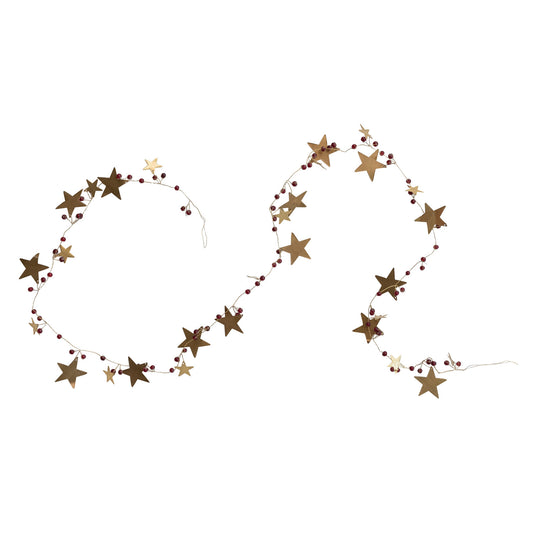 Brass Stars & Plastic Bead Garland | Gold/Red