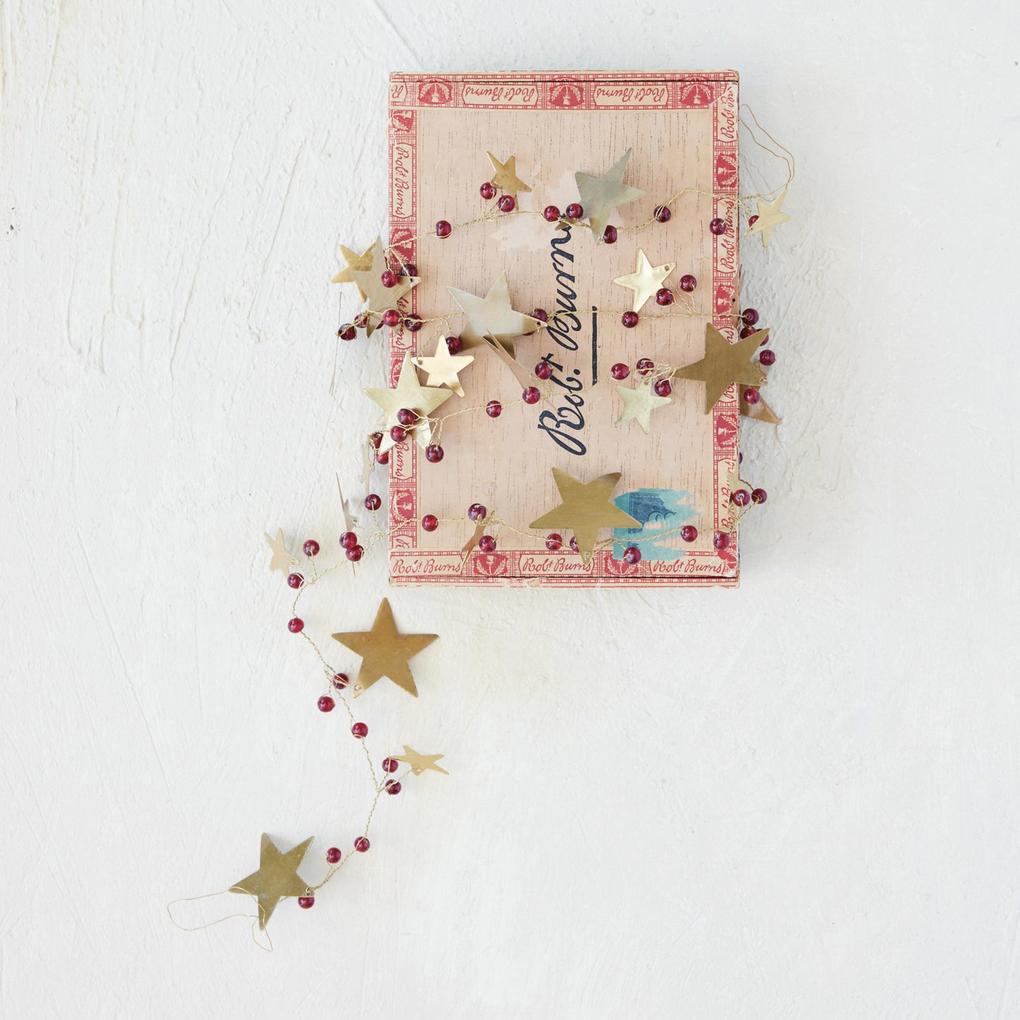 Brass Stars & Plastic Bead Garland | Gold/Red