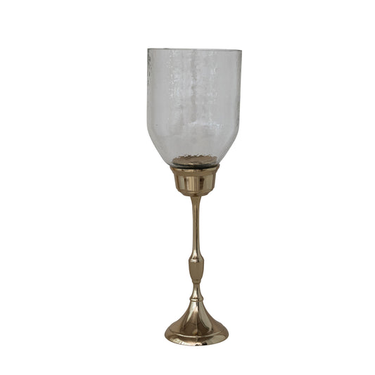 Glass Hurricane with Metal Base |  (Holds 2-1/2" Pillar)