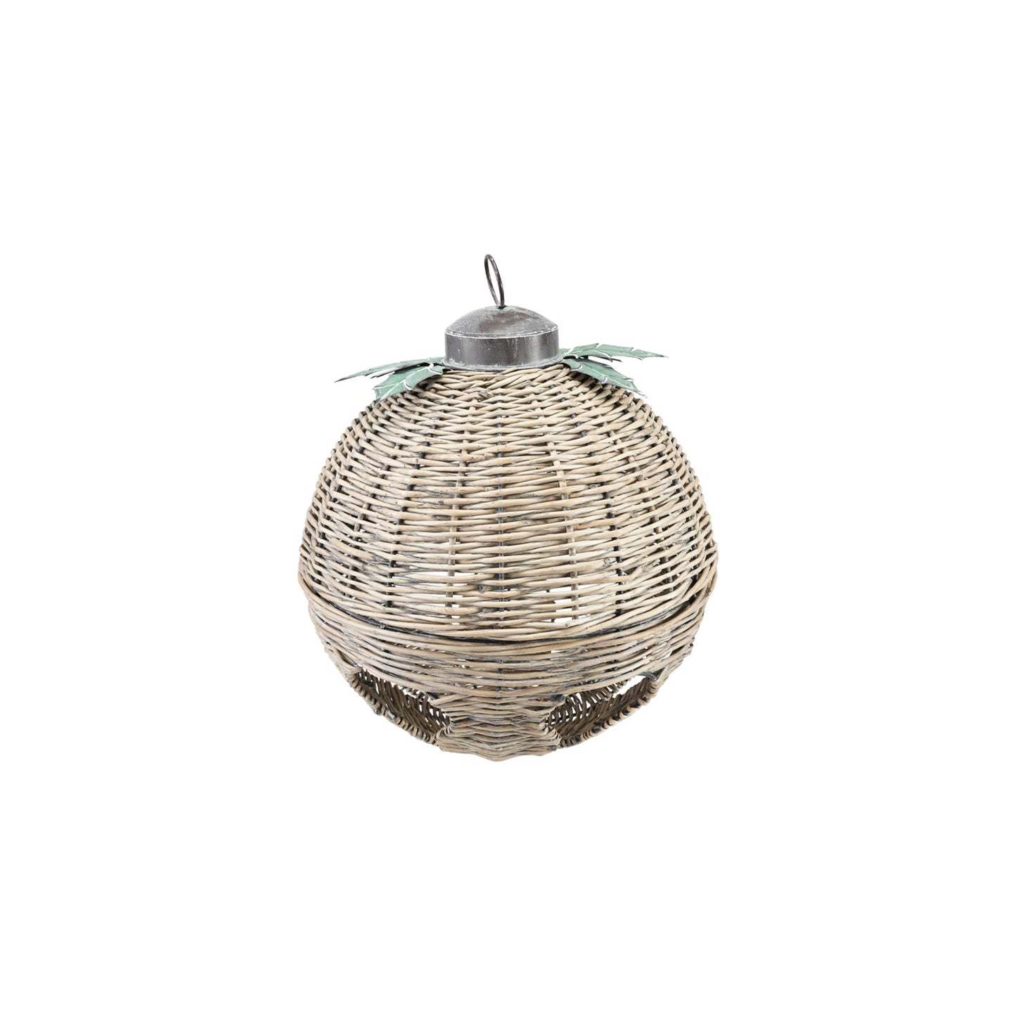 Oversized Hand-Woven Rattan Bell with Metal Leaves, Natural | 3 sizes